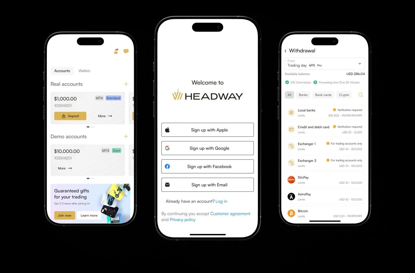 صورة هاتف تُظهِر تطبيق التداول من Headway